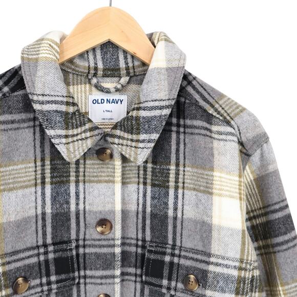 NWT Old Navy Women's Soft-Brushed Heavyweight Utility Shacket Plaid Large Tall - Picture 5 of 9